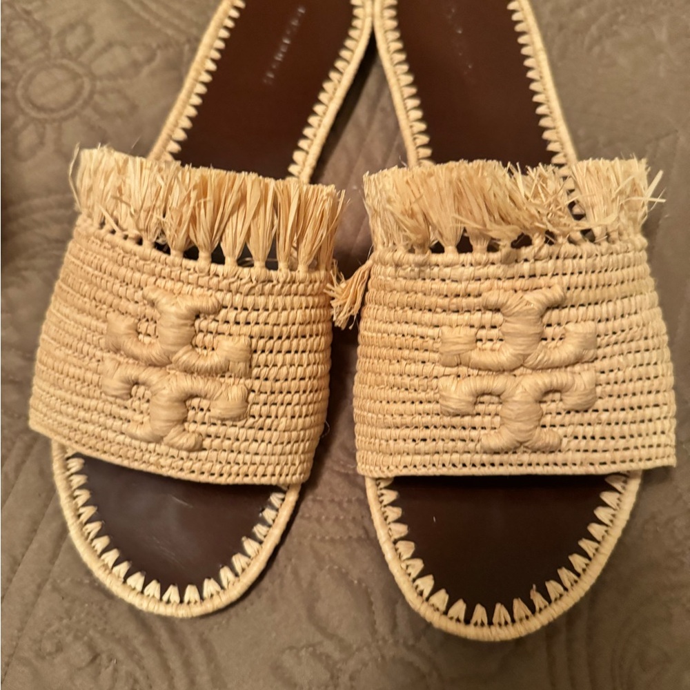 Tory Burch raffia slides